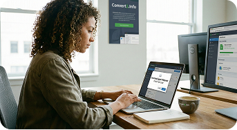 Woman working on laptop with Convert2